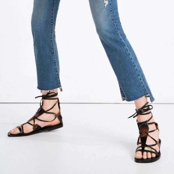 ZARA 100% LEATHER GLADIATOR FLAT SANDALS BRAND NEW WITH TAGS - Picture 2 of 4